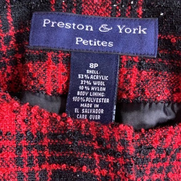 Preston York Wool Blend Blazer Jacket 8P Red Plaid Button Up Metallic Lined - Picture 4 of 4